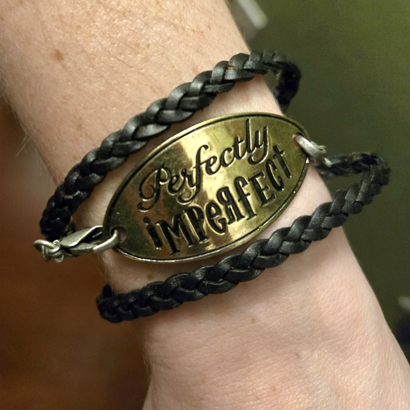 Perfectly Imperfect Brass Plate Braided Leather Wrap Bracelet - Picture 2 of 3